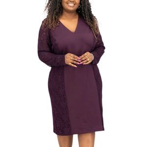 NEW Kelvin Clein Purple Lace Sleeve Sheath Dress Plus Size 16W Evening